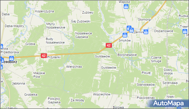 mapa Gustawów gmina Przedbórz, Gustawów gmina Przedbórz na mapie Targeo