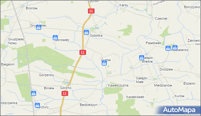 mapa Gutów gmina Ostrów Wielkopolski, Gutów gmina Ostrów Wielkopolski na mapie Targeo