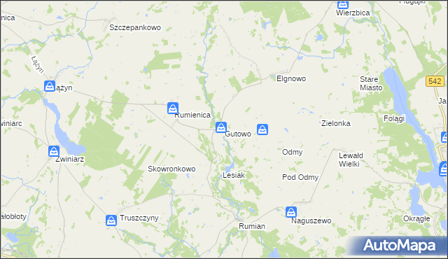 mapa Gutowo gmina Lubawa, Gutowo gmina Lubawa na mapie Targeo