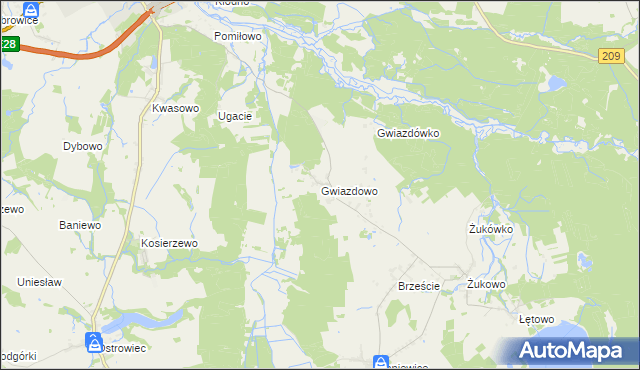 mapa Gwiazdowo gmina Sławno, Gwiazdowo gmina Sławno na mapie Targeo