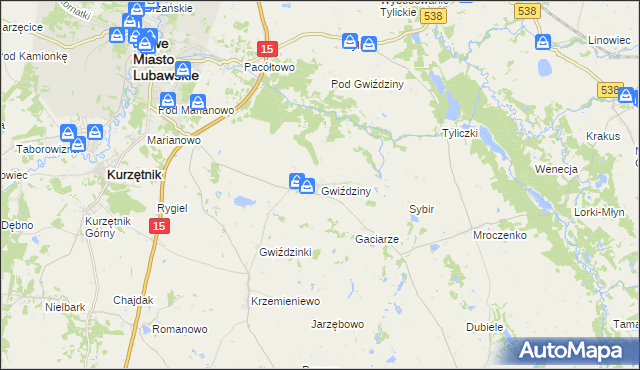 mapa Gwiździny gmina Nowe Miasto Lubawskie, Gwiździny gmina Nowe Miasto Lubawskie na mapie Targeo