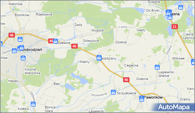 mapa Gwoździany, Gwoździany na mapie Targeo