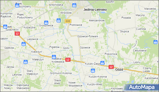 mapa Gzowice, Gzowice na mapie Targeo