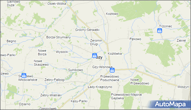 mapa Gzy, Gzy na mapie Targeo