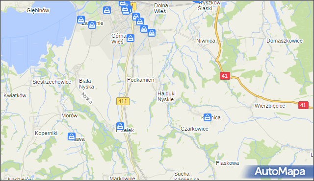 mapa Hajduki Nyskie, Hajduki Nyskie na mapie Targeo