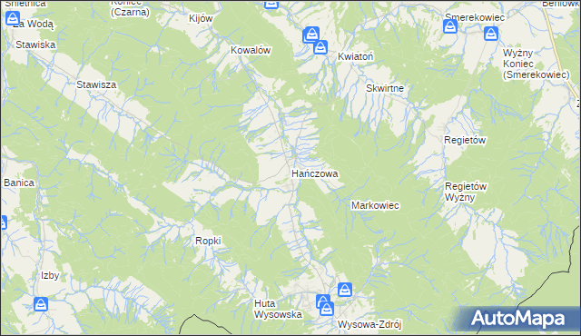 mapa Hańczowa, Hańczowa na mapie Targeo