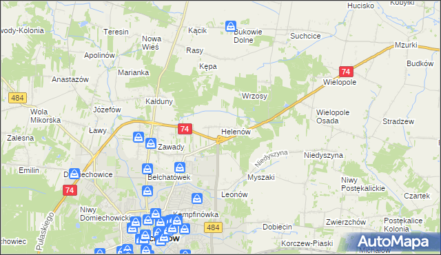 mapa Helenów gmina Bełchatów, Helenów gmina Bełchatów na mapie Targeo