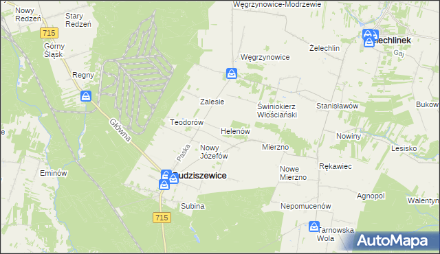 mapa Helenów gmina Budziszewice, Helenów gmina Budziszewice na mapie Targeo