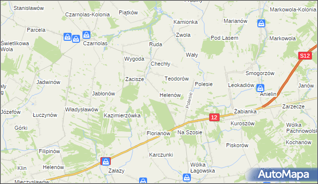mapa Helenów gmina Policzna, Helenów gmina Policzna na mapie Targeo