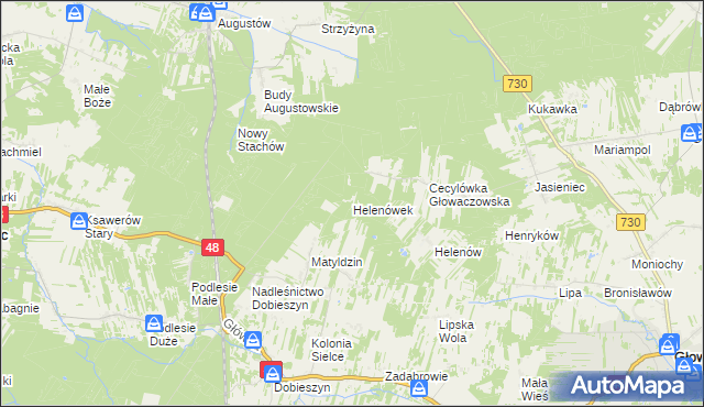 mapa Helenówek gmina Głowaczów, Helenówek gmina Głowaczów na mapie Targeo