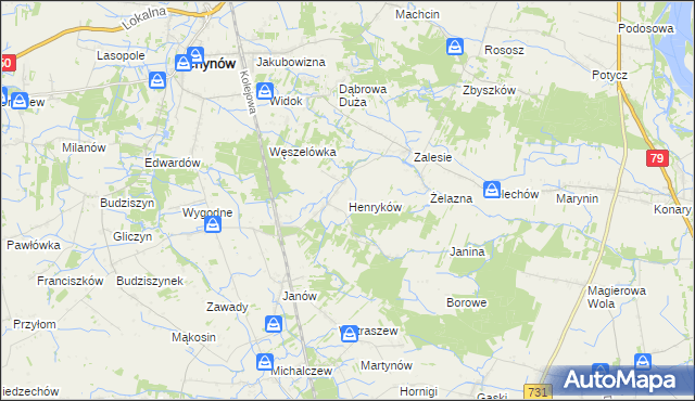mapa Henryków gmina Chynów, Henryków gmina Chynów na mapie Targeo
