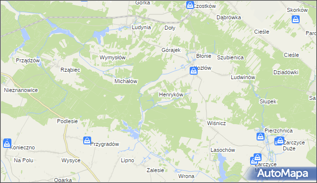 mapa Henryków gmina Małogoszcz, Henryków gmina Małogoszcz na mapie Targeo