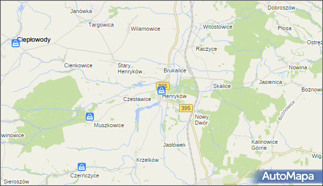 mapa Henryków gmina Ziębice, Henryków gmina Ziębice na mapie Targeo