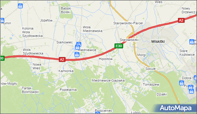 mapa Hipolitów gmina Wiskitki, Hipolitów gmina Wiskitki na mapie Targeo