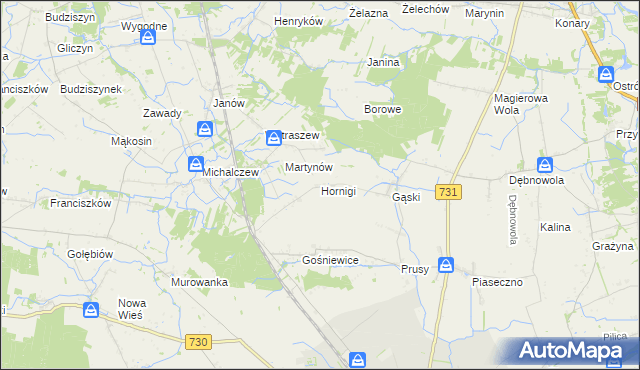mapa Hornigi, Hornigi na mapie Targeo