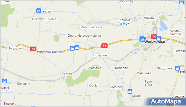 mapa Hostynne, Hostynne na mapie Targeo