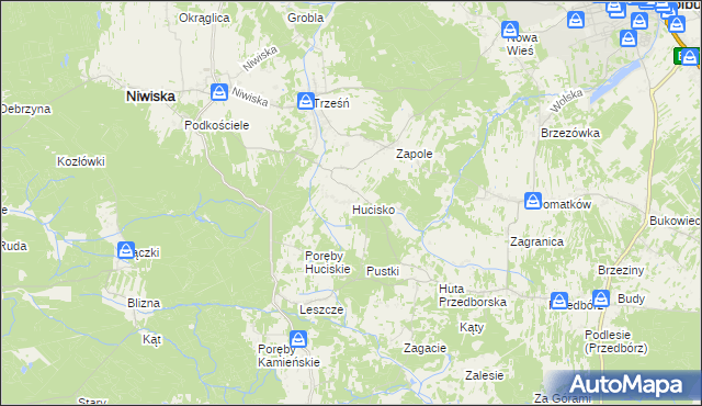 mapa Hucisko gmina Niwiska, Hucisko gmina Niwiska na mapie Targeo