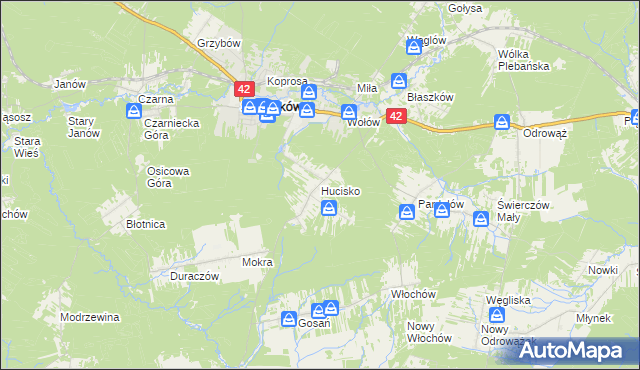 mapa Hucisko gmina Stąporków, Hucisko gmina Stąporków na mapie Targeo