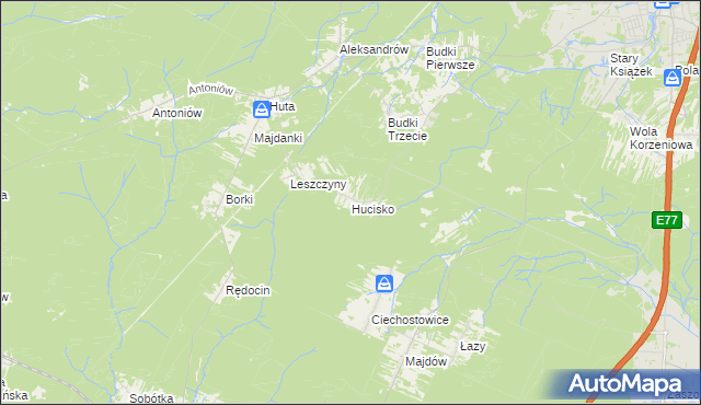 mapa Hucisko gmina Szydłowiec, Hucisko gmina Szydłowiec na mapie Targeo