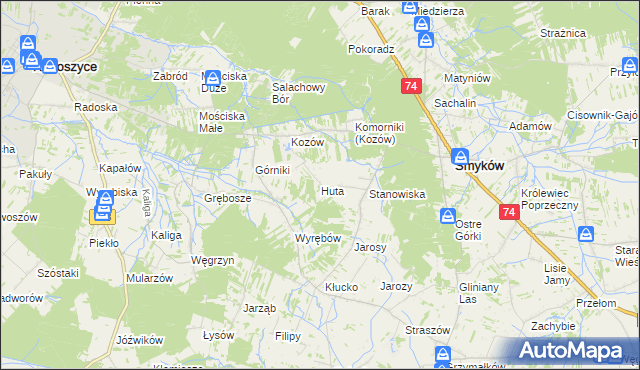 mapa Huta gmina Radoszyce, Huta gmina Radoszyce na mapie Targeo