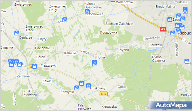 mapa Hutka gmina Wręczyca Wielka, Hutka gmina Wręczyca Wielka na mapie Targeo