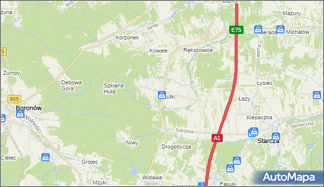 mapa Hutki gmina Konopiska, Hutki gmina Konopiska na mapie Targeo