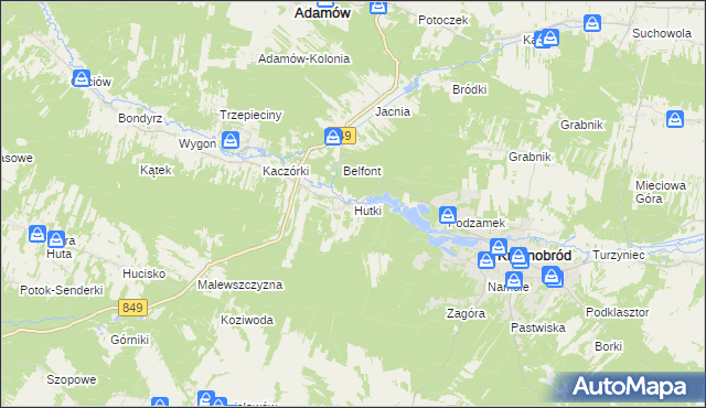 mapa Hutki gmina Krasnobród, Hutki gmina Krasnobród na mapie Targeo