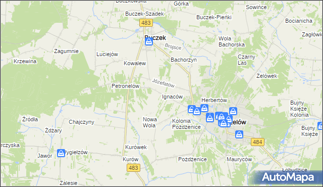 mapa Ignaców gmina Zelów, Ignaców gmina Zelów na mapie Targeo