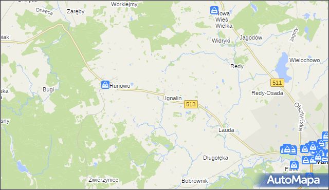 mapa Ignalin gmina Lidzbark Warmiński, Ignalin gmina Lidzbark Warmiński na mapie Targeo