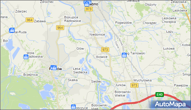 mapa Ilkowice gmina Żabno, Ilkowice gmina Żabno na mapie Targeo