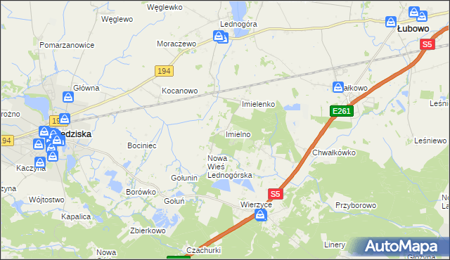 mapa Imielno gmina Łubowo, Imielno gmina Łubowo na mapie Targeo