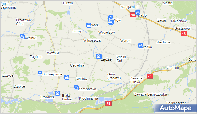 mapa Irządze powiat zawierciański, Irządze powiat zawierciański na mapie Targeo