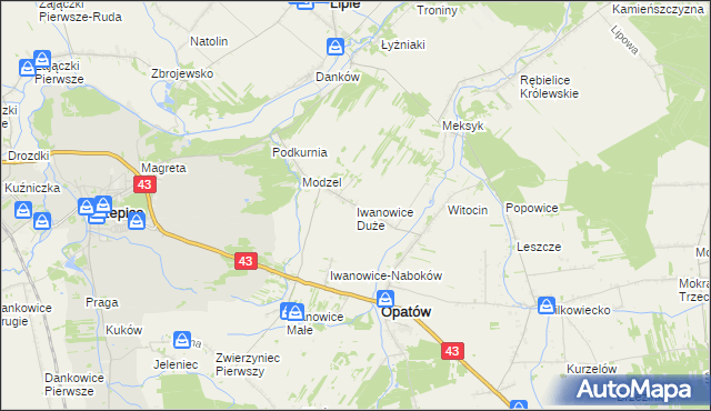 mapa Iwanowice Duże, Iwanowice Duże na mapie Targeo