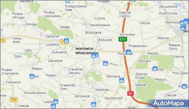 mapa Iwanowice Dworskie, Iwanowice Dworskie na mapie Targeo