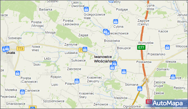 mapa Iwanowice Włościańskie, Iwanowice Włościańskie na mapie Targeo