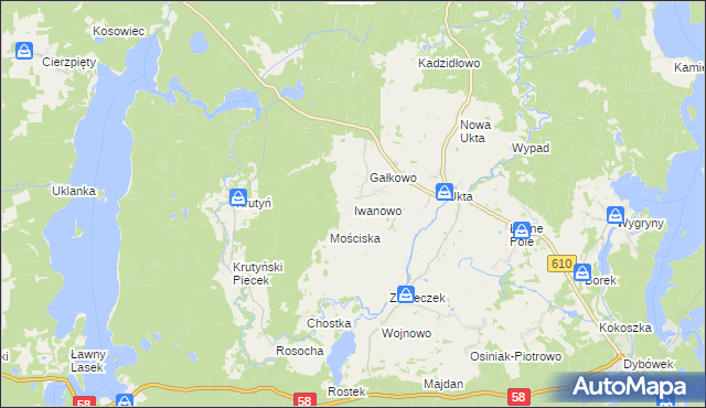 mapa Iwanowo gmina Ruciane-Nida, Iwanowo gmina Ruciane-Nida na mapie Targeo