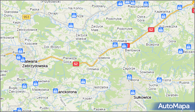 mapa Izdebnik gmina Lanckorona, Izdebnik gmina Lanckorona na mapie Targeo