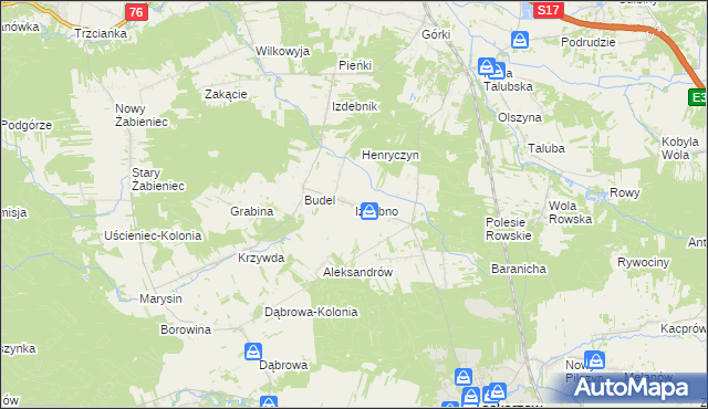 mapa Izdebno gmina Łaskarzew, Izdebno gmina Łaskarzew na mapie Targeo
