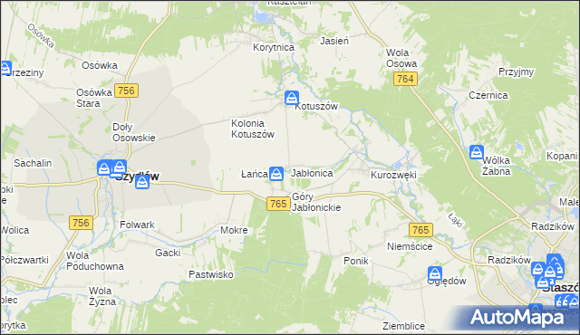 mapa Jabłonica gmina Szydłów, Jabłonica gmina Szydłów na mapie Targeo