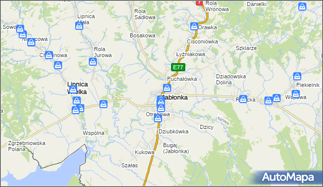 mapa Jabłonka powiat nowotarski, Jabłonka powiat nowotarski na mapie Targeo