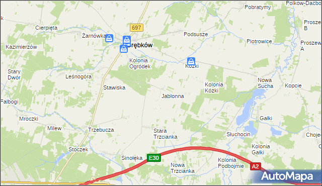 mapa Jabłonna gmina Grębków, Jabłonna gmina Grębków na mapie Targeo