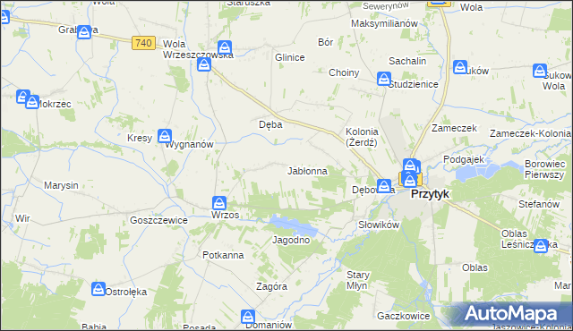 mapa Jabłonna gmina Przytyk, Jabłonna gmina Przytyk na mapie Targeo
