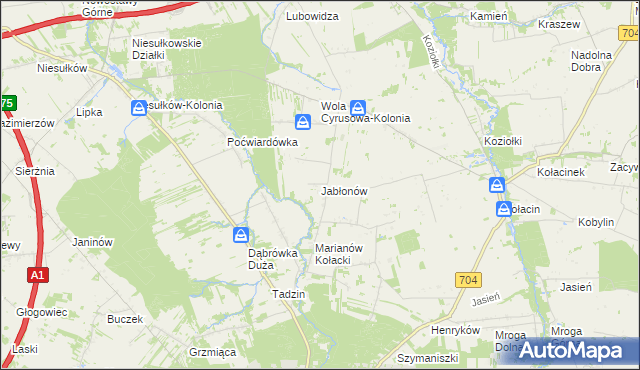 mapa Jabłonów gmina Brzeziny, Jabłonów gmina Brzeziny na mapie Targeo
