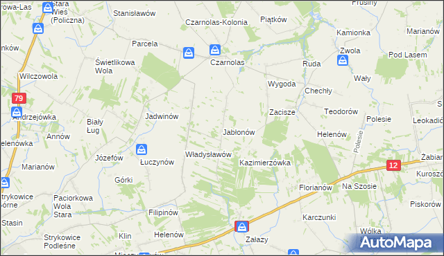mapa Jabłonów gmina Policzna, Jabłonów gmina Policzna na mapie Targeo