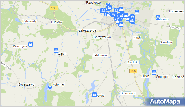 mapa Jabłonowo gmina Gryfice, Jabłonowo gmina Gryfice na mapie Targeo