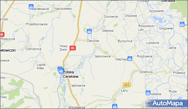 mapa Jaborowice, Jaborowice na mapie Targeo