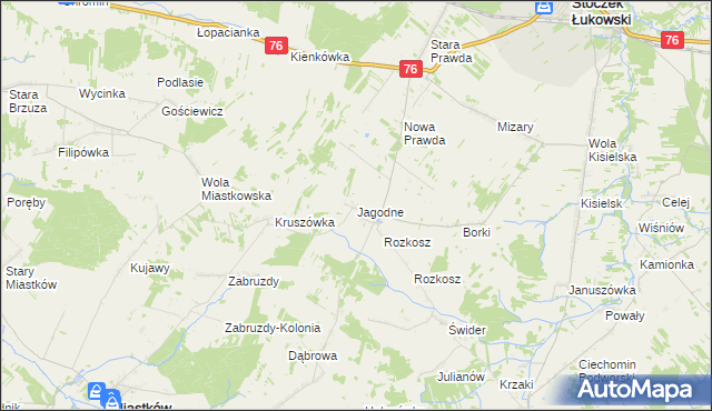 mapa Jagodne gmina Stoczek Łukowski, Jagodne gmina Stoczek Łukowski na mapie Targeo