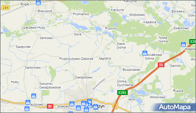 mapa Jagodno gmina Kostrzyn, Jagodno gmina Kostrzyn na mapie Targeo