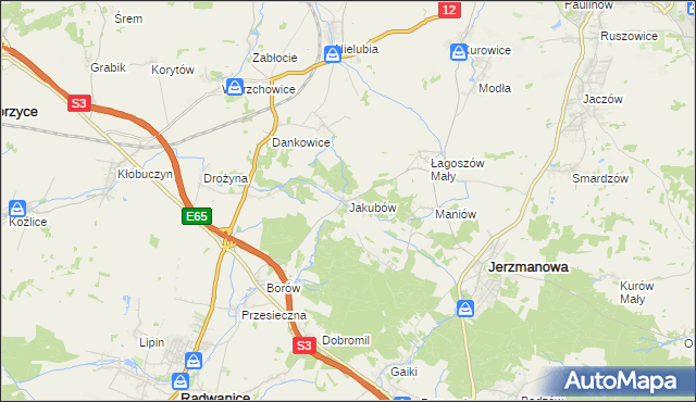 mapa Jakubów gmina Radwanice, Jakubów gmina Radwanice na mapie Targeo