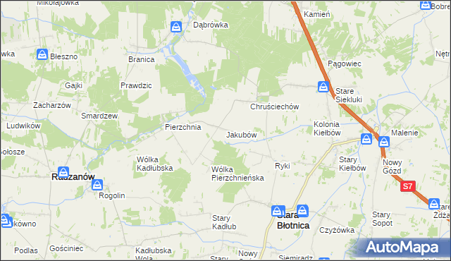mapa Jakubów gmina Stara Błotnica, Jakubów gmina Stara Błotnica na mapie Targeo